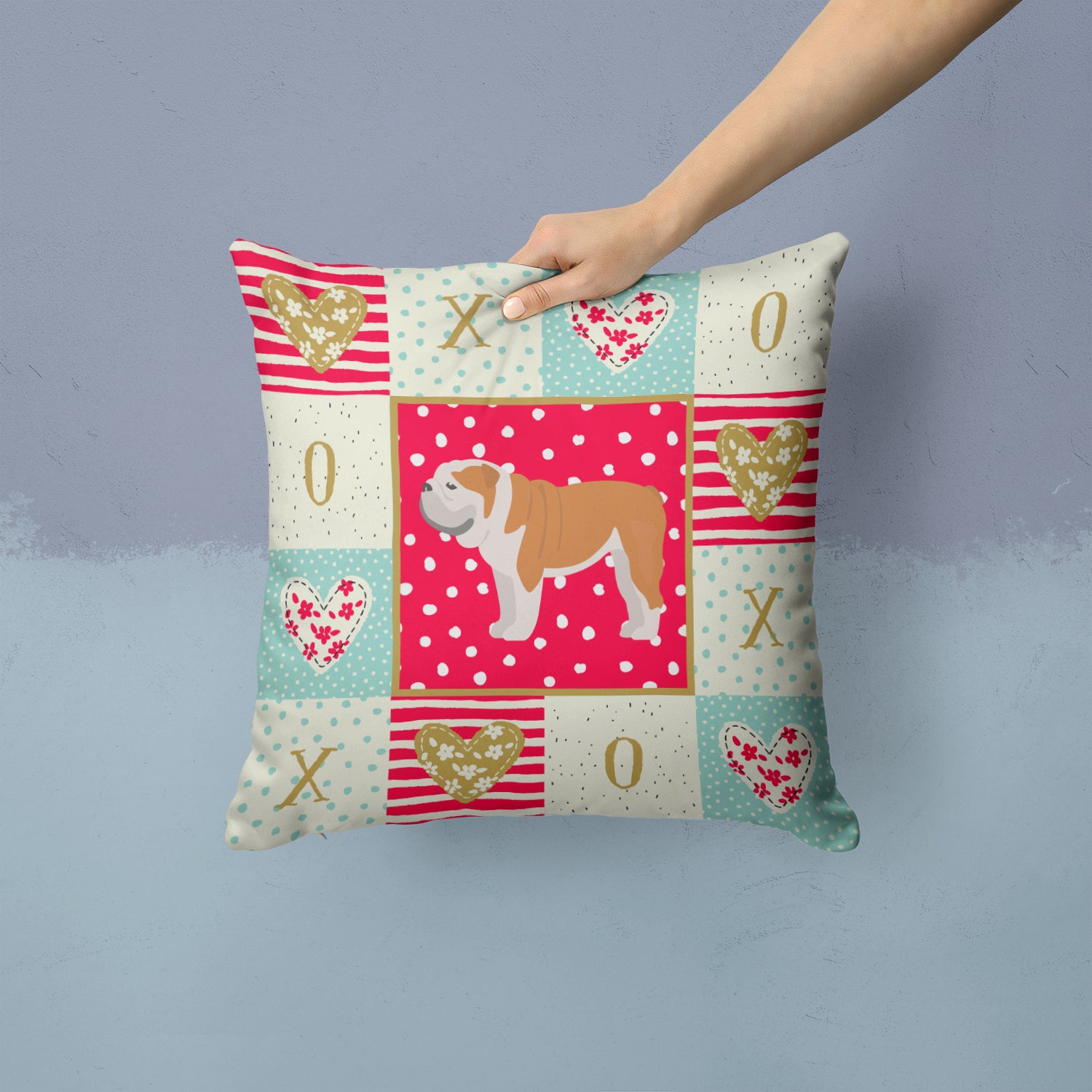 English Bulldog #1 Love Fabric Decorative Pillow CK5830PW1414 - the-store.com