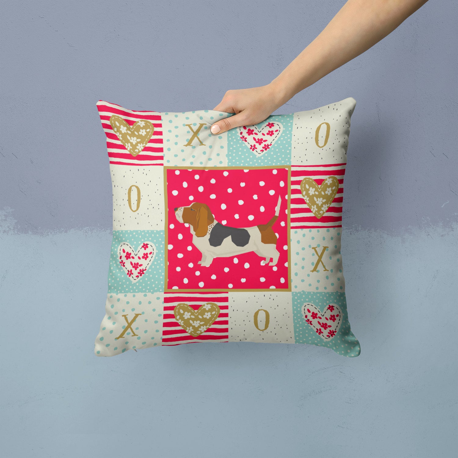 Basset Hound Love Fabric Decorative Pillow CK5908PW1414 - the-store.com
