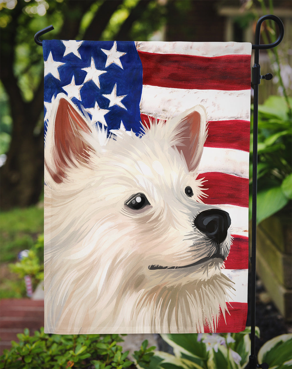 Indian Spitz Dog American Flag Flag Garden Size CK6568GF
