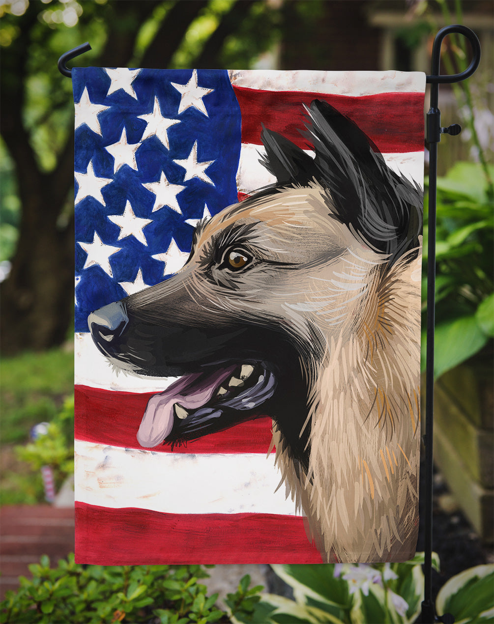 Kunming Wolfdog American Flag Flag Garden Size CK6598GF