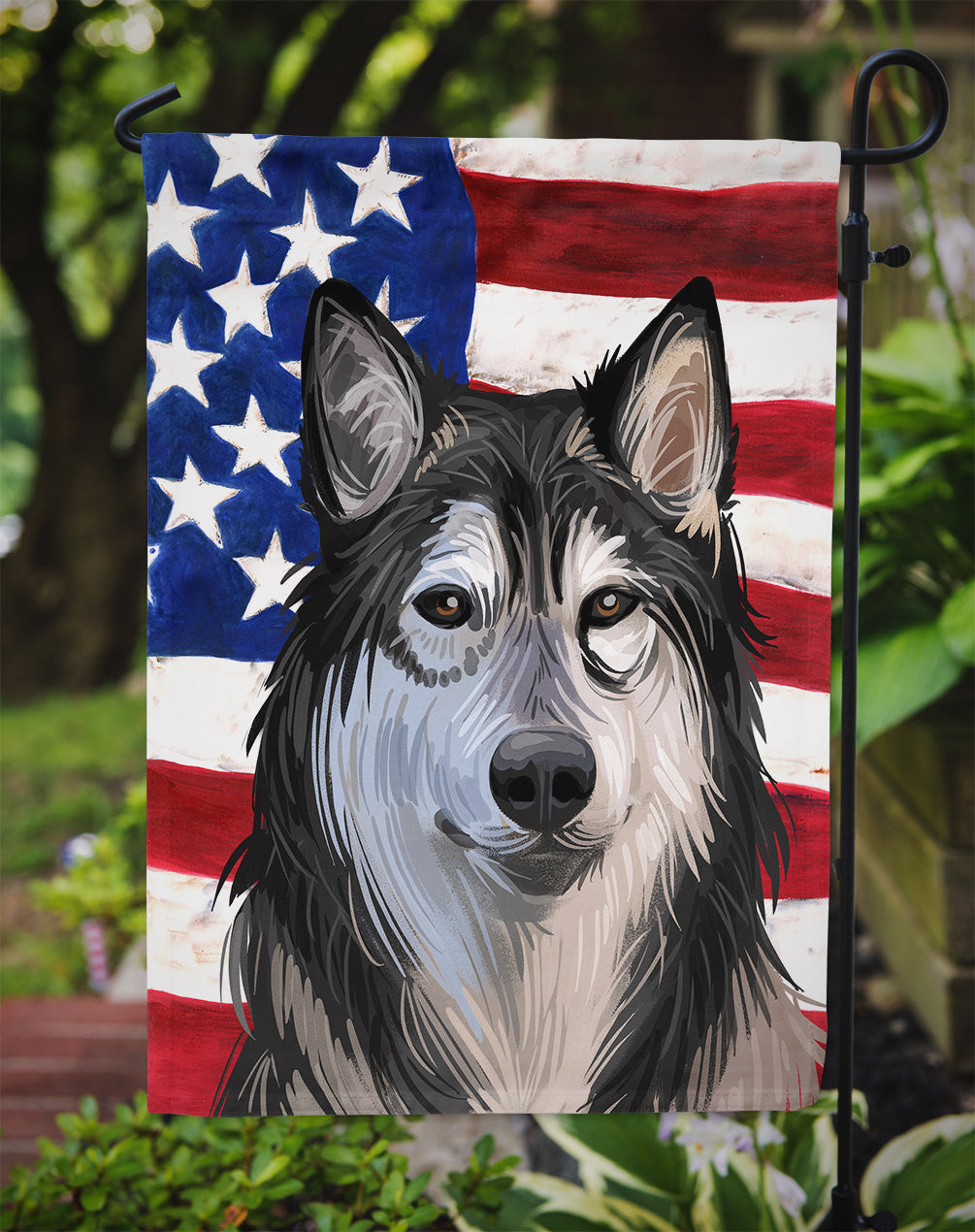 Tamaskan Dog American Flag Flag Garden Size CK6734GF