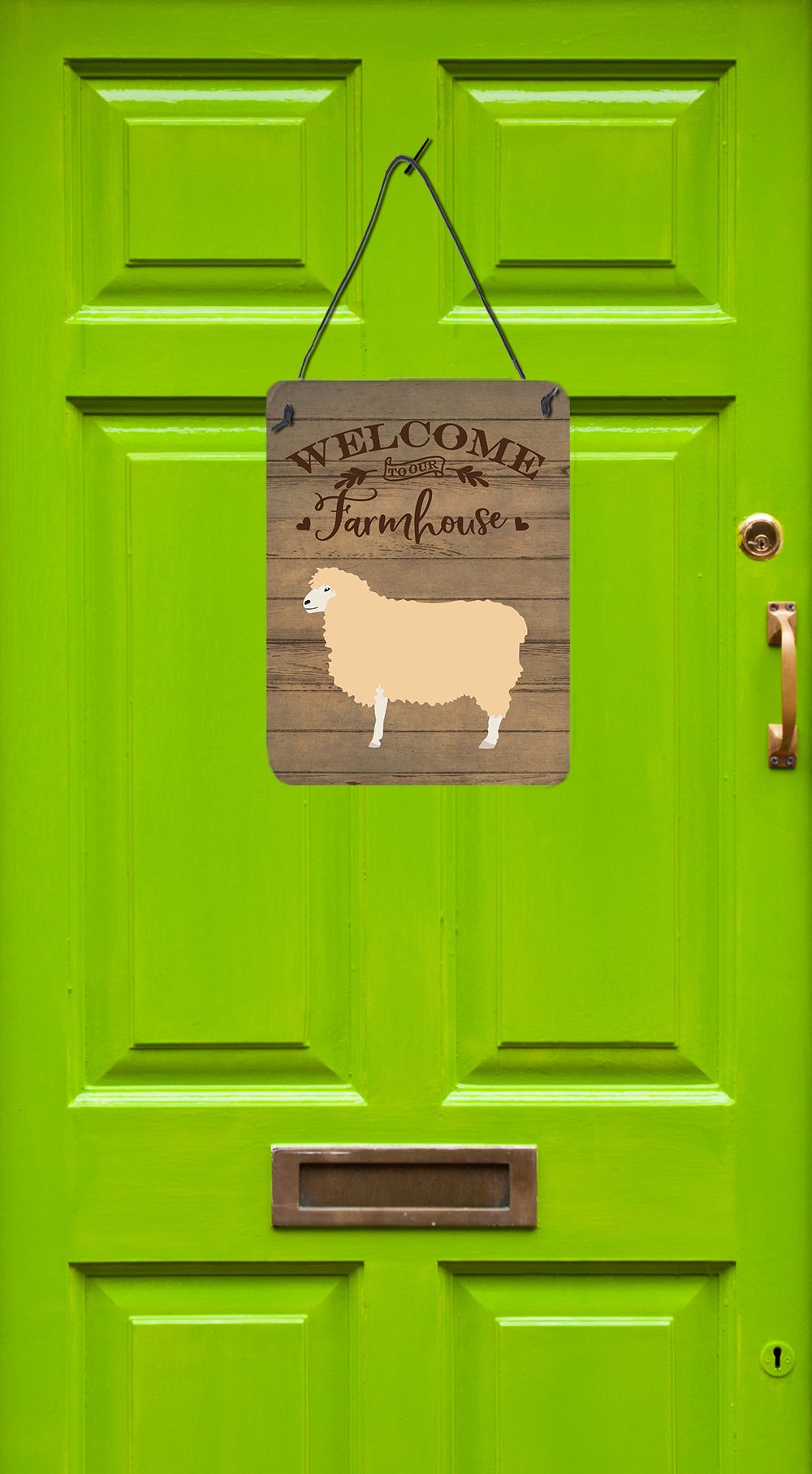 English Leicester Longwool Sheep Welcome Wall or Door Hanging Prints CK6918DS1216 by Caroline's Treasures