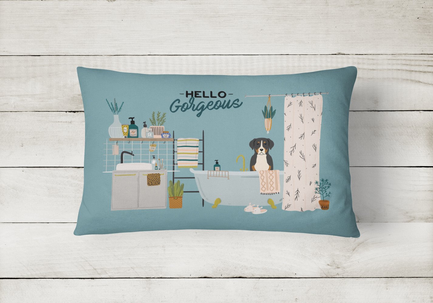 Greater Swiss Mountain Dog in Bathtub Canvas Fabric Decorative Pillow CK7459PW1216 by Caroline's Treasures