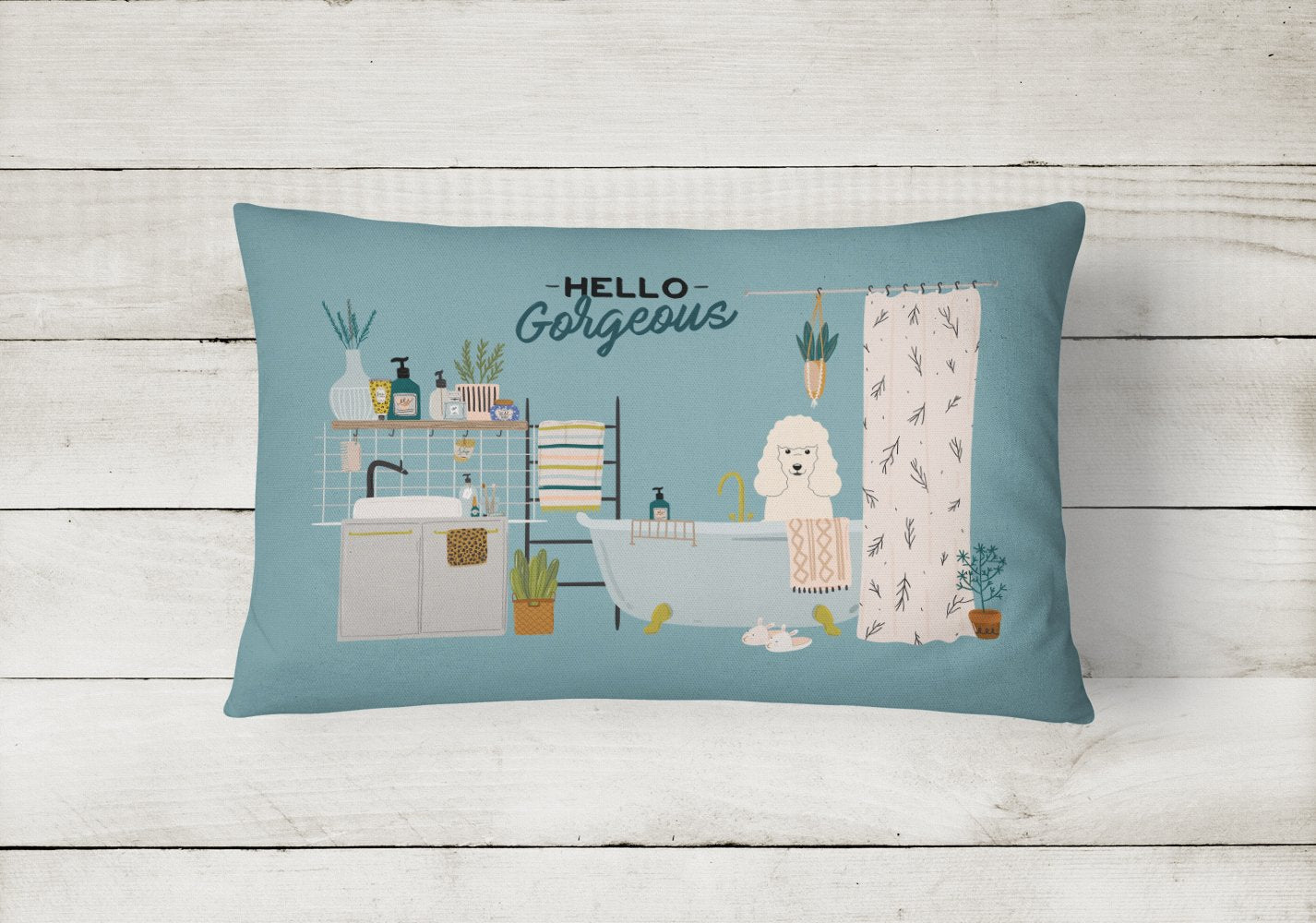 White Poodle in Bathtub Canvas Fabric Decorative Pillow CK7492PW1216 by Caroline's Treasures