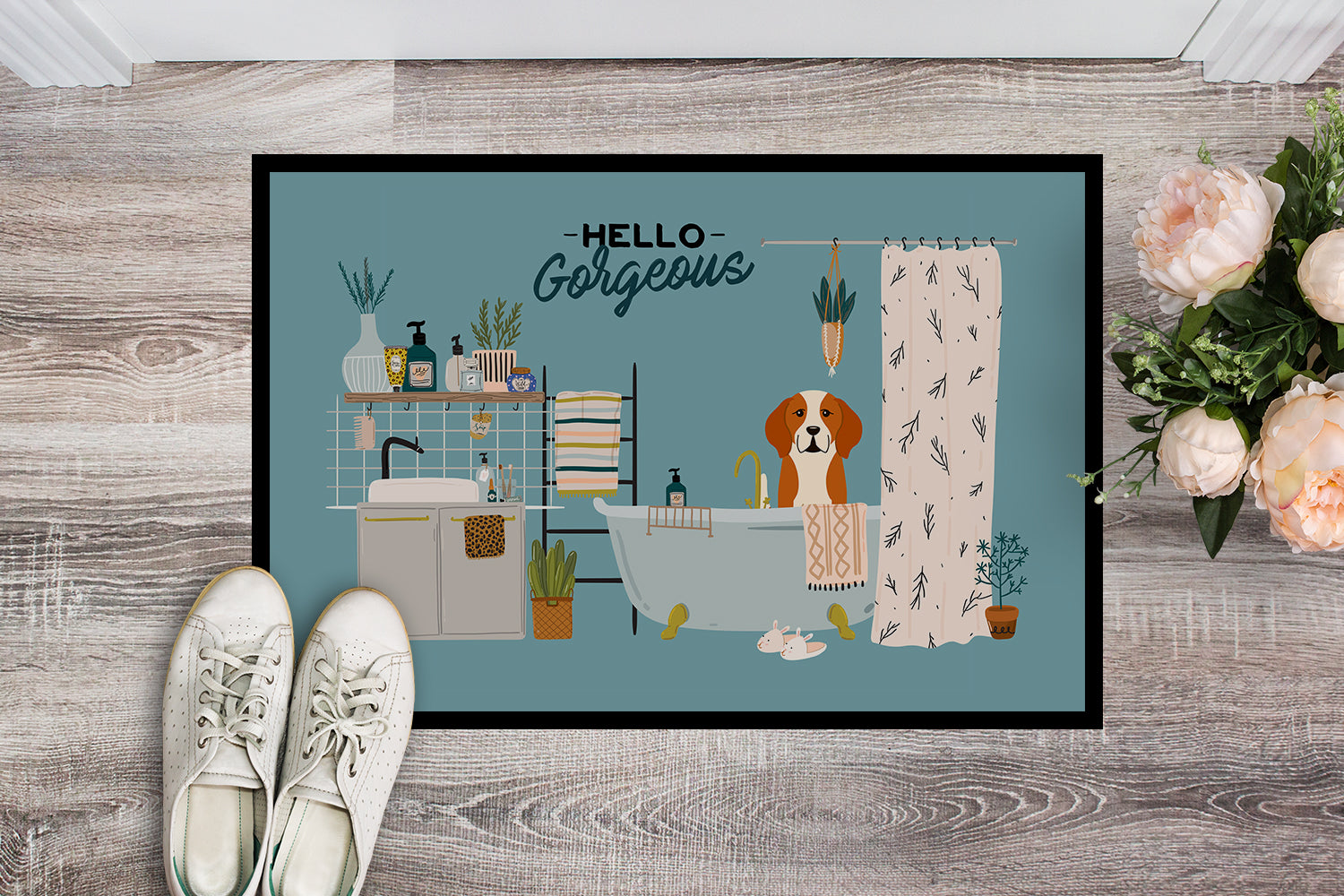 English Foxhound in Bathtub Indoor or Outdoor Mat 18x27 CK7532MAT - the-store.com