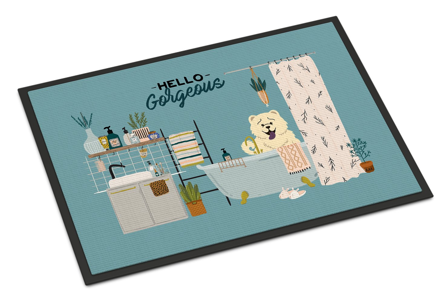 White Chow Chow in Bathtub Indoor or Outdoor Mat 24x36 CK7562JMAT by Caroline's Treasures