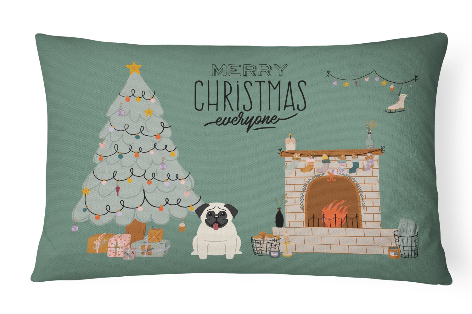 Cream Pug Christmas Everyone Canvas Fabric Decorative Pillow CK7567PW1216 by Caroline's Treasures