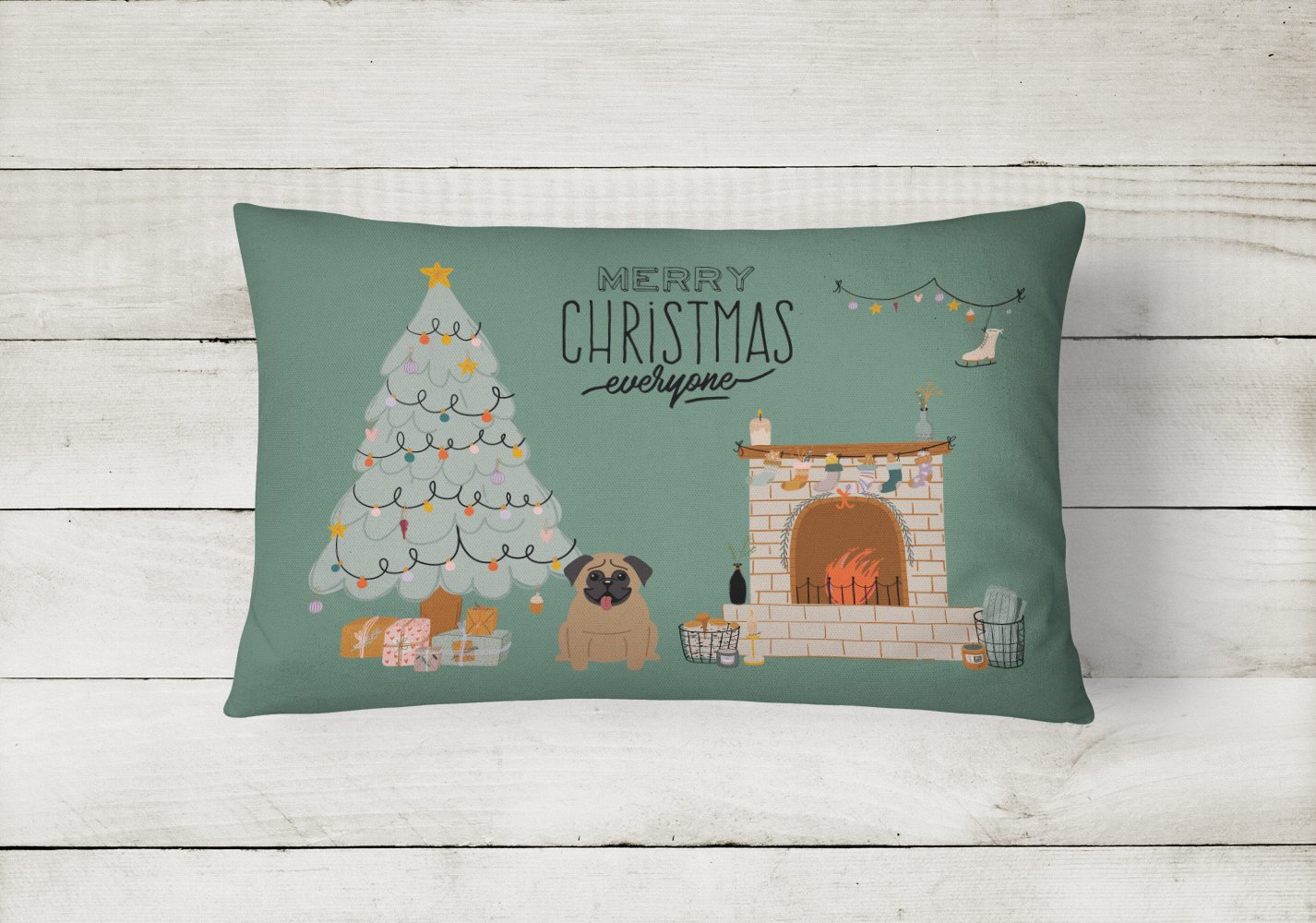 Brown Pug Christmas Everyone Canvas Fabric Decorative Pillow CK7568PW1216 by Caroline's Treasures