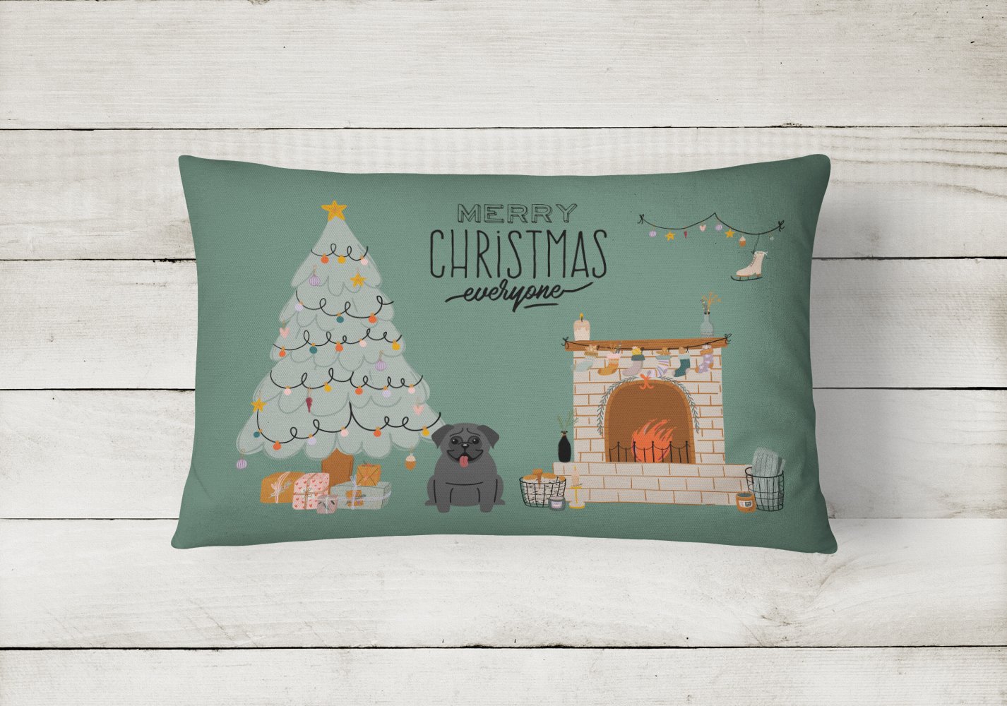 Black Pug Christmas Everyone Canvas Fabric Decorative Pillow CK7569PW1216 by Caroline's Treasures
