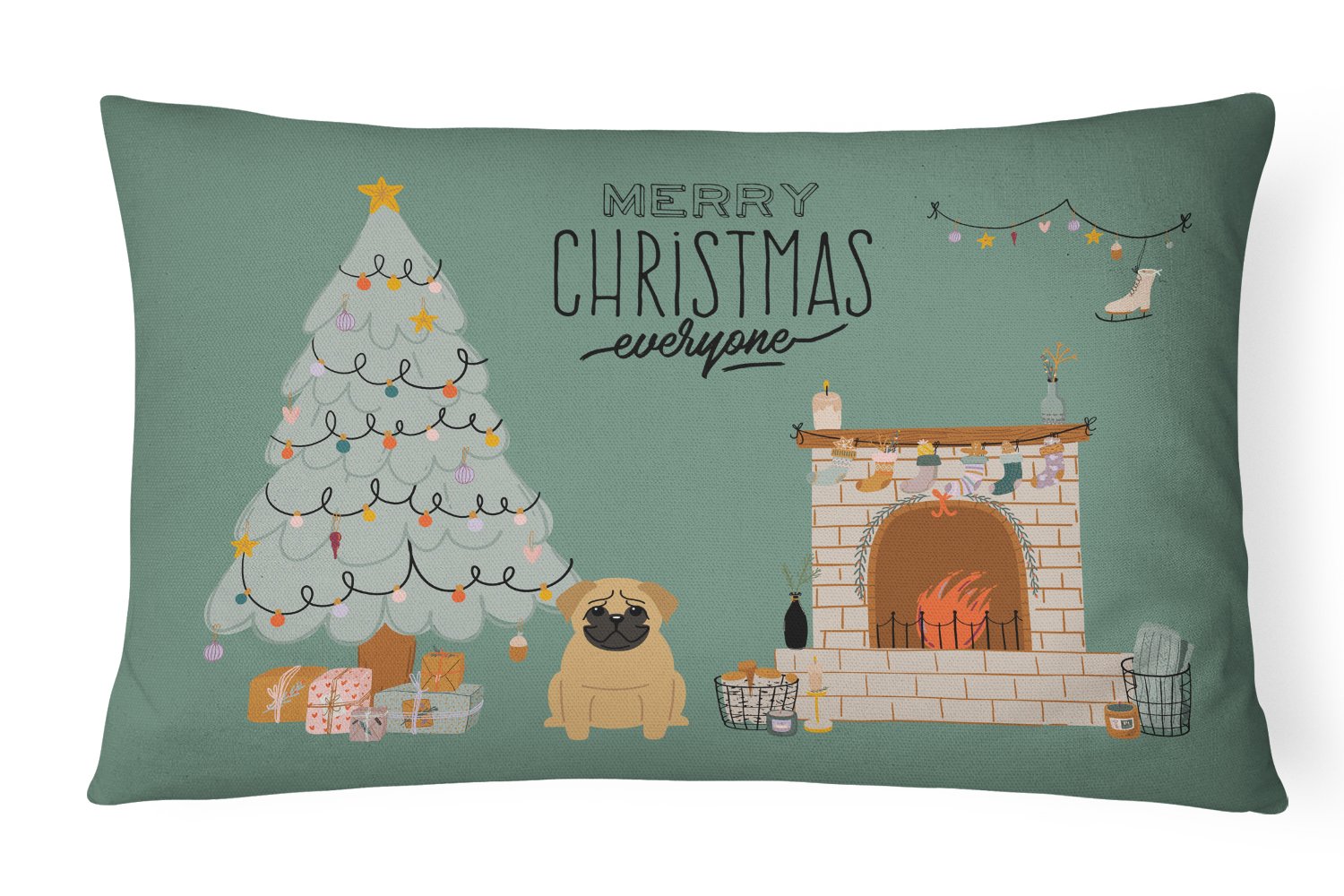 Brown Pug Christmas Everyone Canvas Fabric Decorative Pillow CK7570PW1216 by Caroline's Treasures