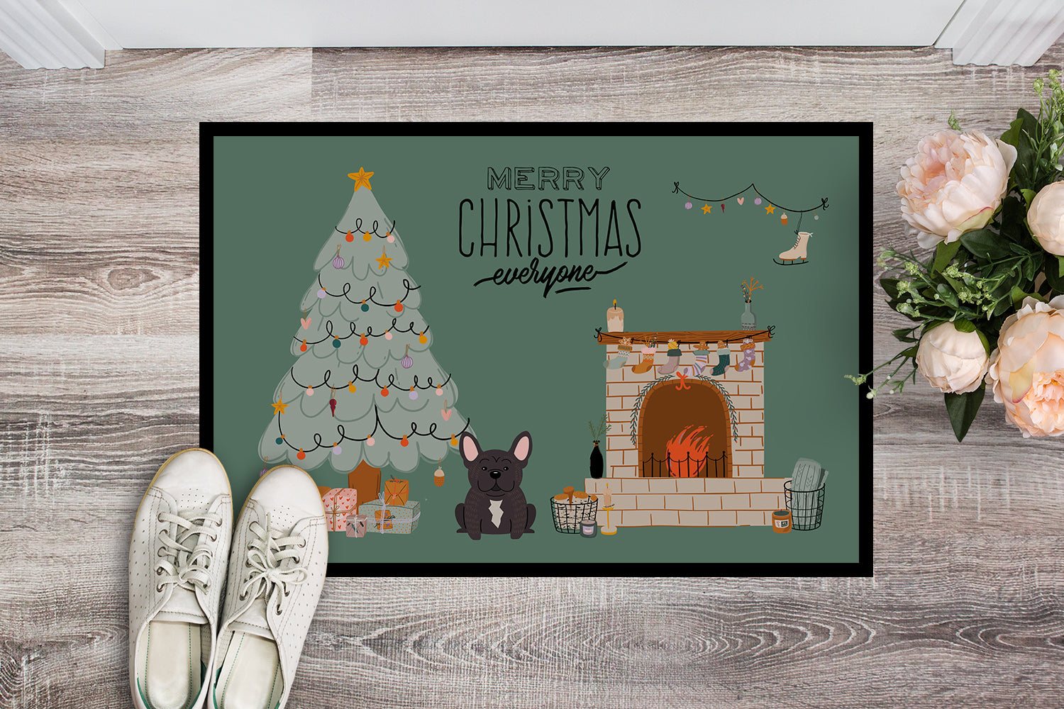 Brindle French Bulldog Christmas Everyone  Indoor or Outdoor Mat 18x27 CK7572MAT - the-store.com