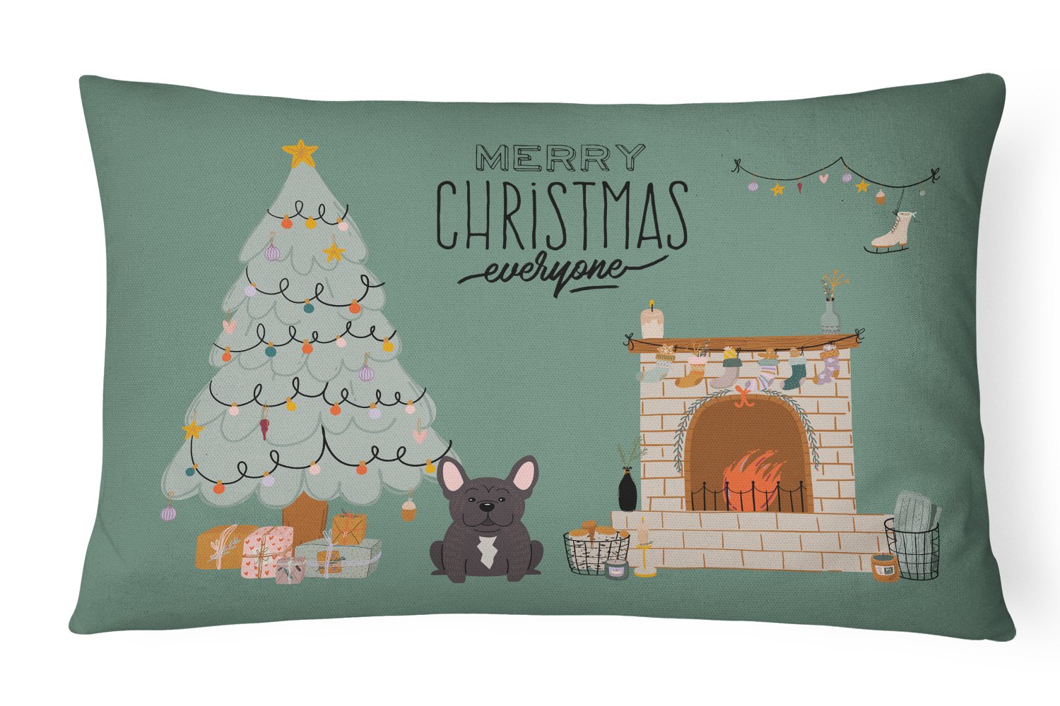 Brindle French Bulldog Christmas Everyone  Canvas Fabric Decorative Pillow CK7572PW1216 by Caroline's Treasures