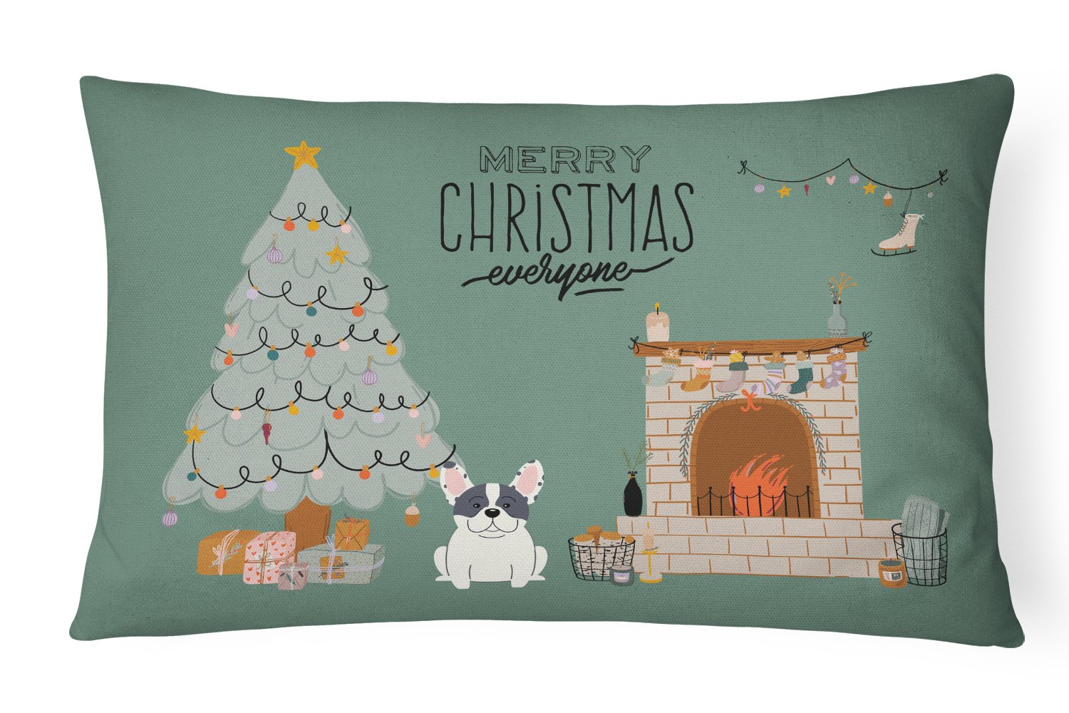 Piebald French Bulldog Christmas Everyone Canvas Fabric Decorative Pillow CK7574PW1216 by Caroline's Treasures