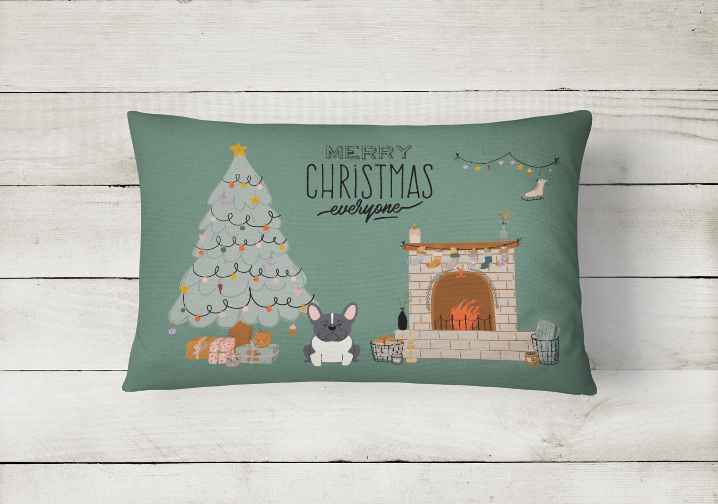 Black White French Bulldog Christmas Everyone Canvas Fabric Decorative Pillow CK7575PW1216 by Caroline's Treasures