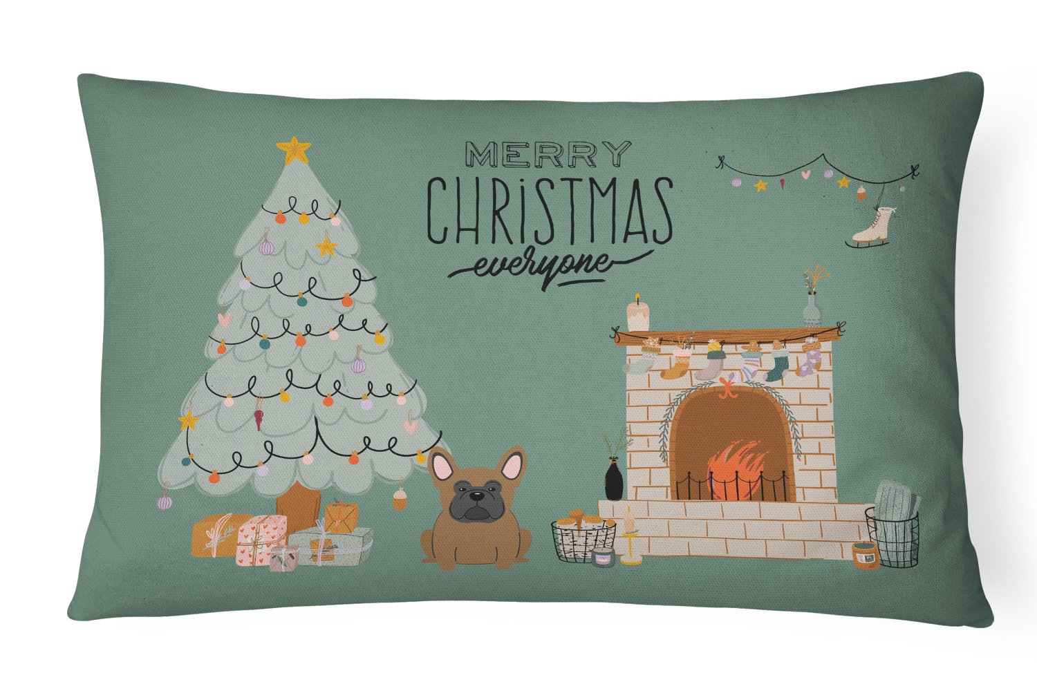 Brown French Bulldog Christmas Everyone Canvas Fabric Decorative Pillow CK7576PW1216 by Caroline's Treasures
