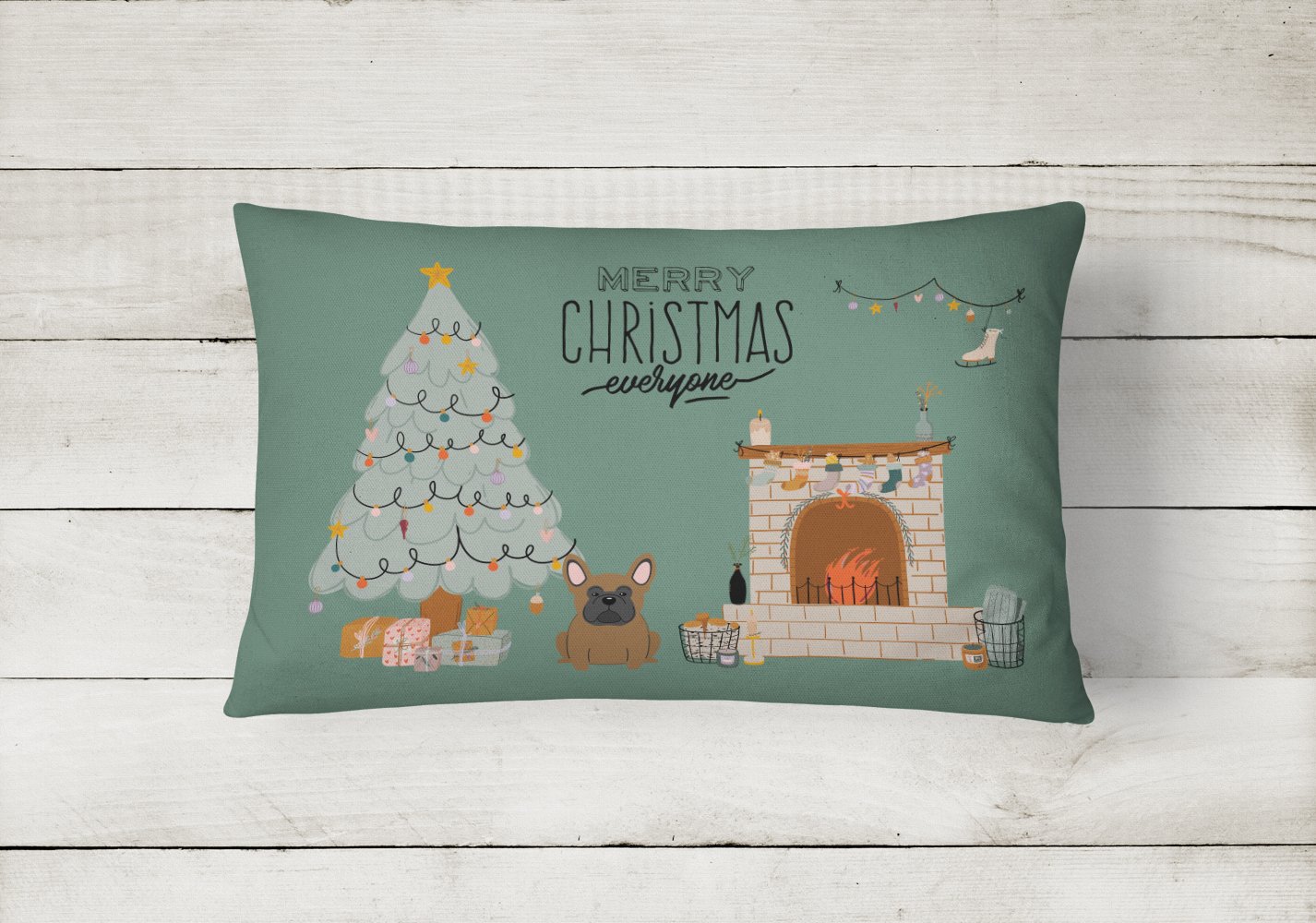 Brown French Bulldog Christmas Everyone Canvas Fabric Decorative Pillow CK7576PW1216 by Caroline's Treasures