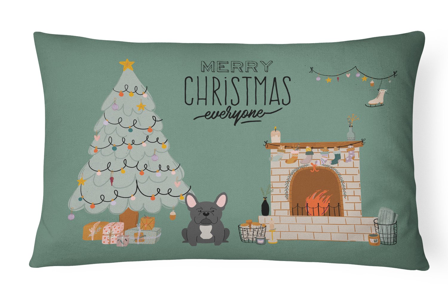 Black French Bulldog Christmas Everyone Canvas Fabric Decorative Pillow CK7577PW1216 by Caroline's Treasures