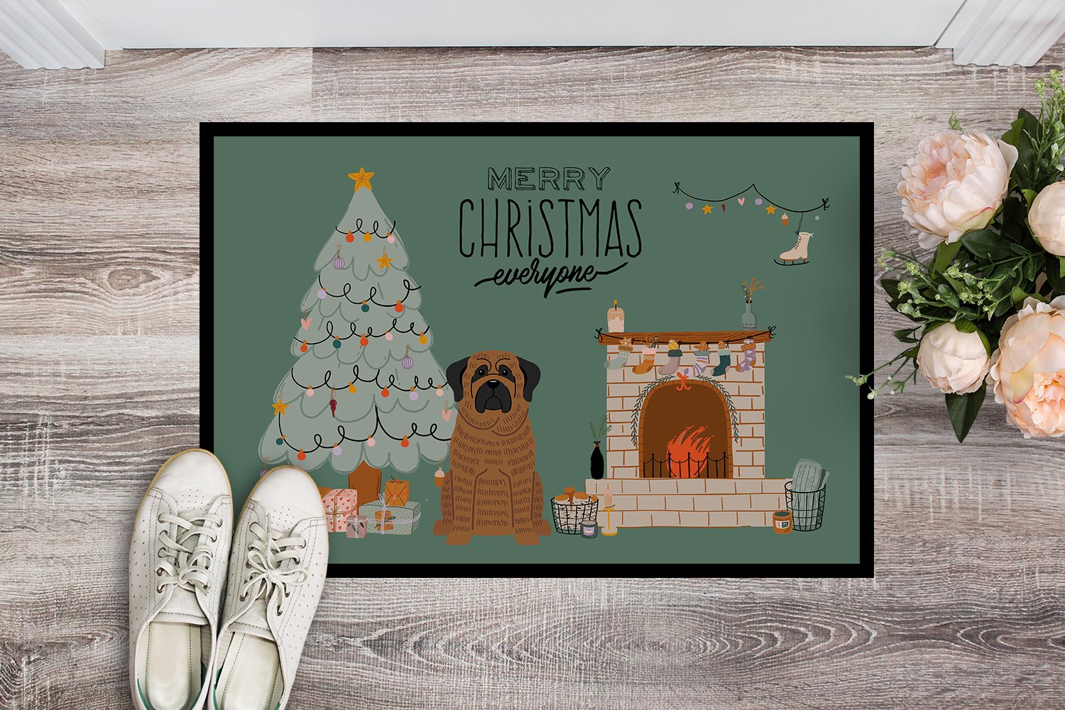 Brindle Mastiff Christmas Everyone Indoor or Outdoor Mat 24x36 CK7578JMAT by Caroline's Treasures