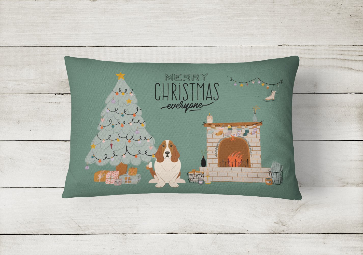 Basset Hound Christmas Everyone Canvas Fabric Decorative Pillow CK7584PW1216 by Caroline's Treasures