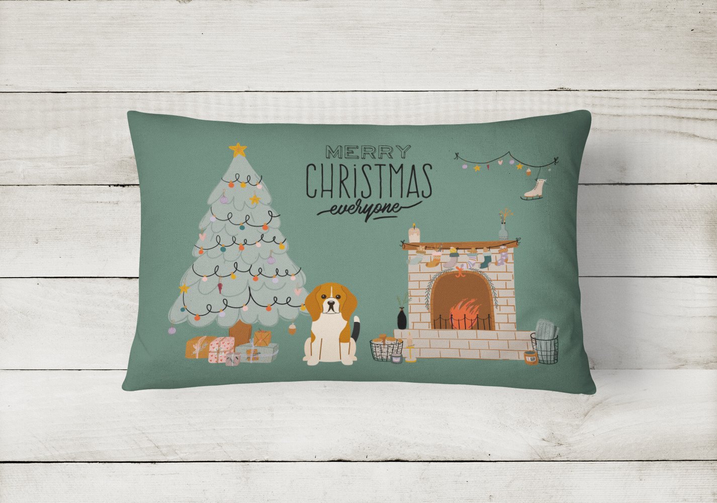 Tricolor Beagle Christmas Everyone Canvas Fabric Decorative Pillow CK7603PW1216 by Caroline's Treasures