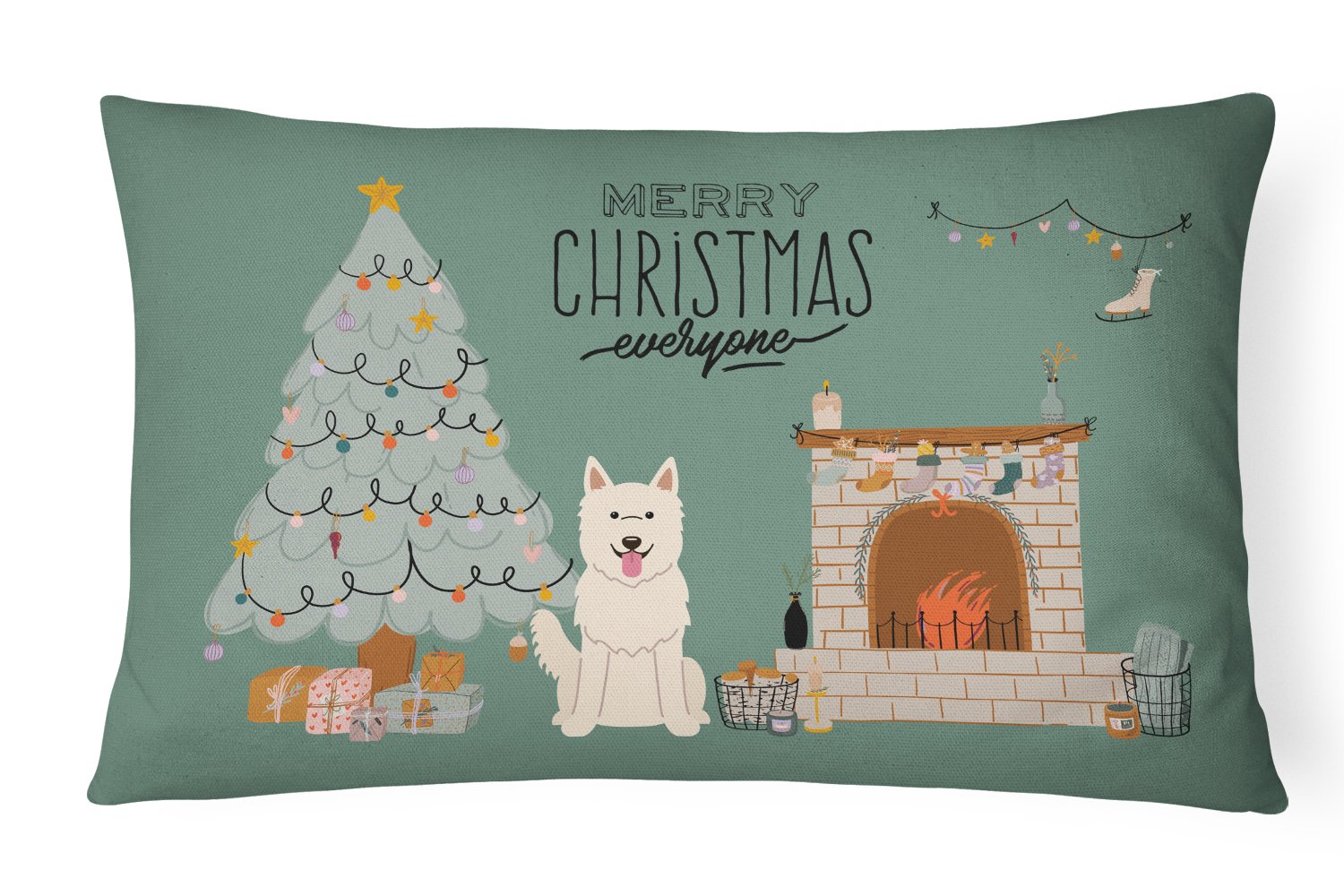 White German Shepherd Christmas Everyone Canvas Fabric Decorative Pillow CK7608PW1216 by Caroline's Treasures