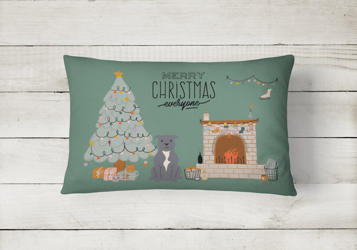 Blue Staffordshire Bull Terrier Christmas Everyone Canvas Fabric Decorative Pillow CK7609PW1216 by Caroline's Treasures