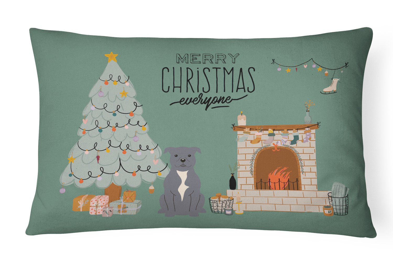Blue Staffordshire Bull Terrier Christmas Everyone Canvas Fabric Decorative Pillow CK7609PW1216 by Caroline's Treasures