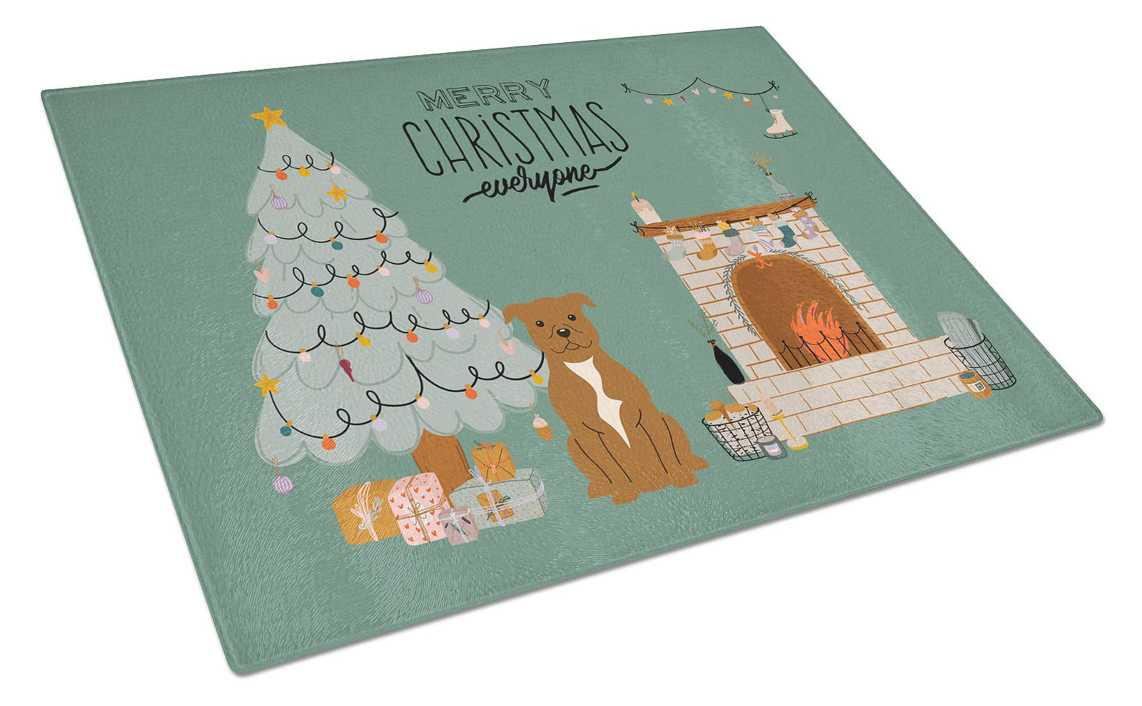 Brown Staffordshire Bull Terrier Christmas Everyone Glass Cutting Board Large CK7610LCB by Caroline's Treasures