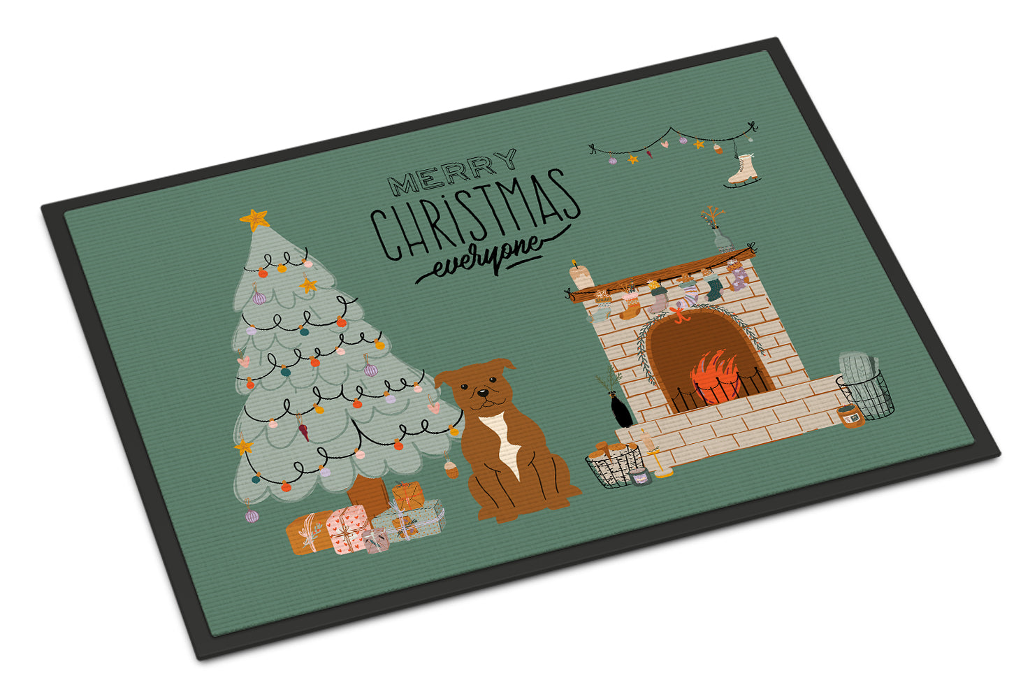Brown Staffordshire Bull Terrier Christmas Everyone Indoor or Outdoor Mat 18x27 CK7610MAT - the-store.com