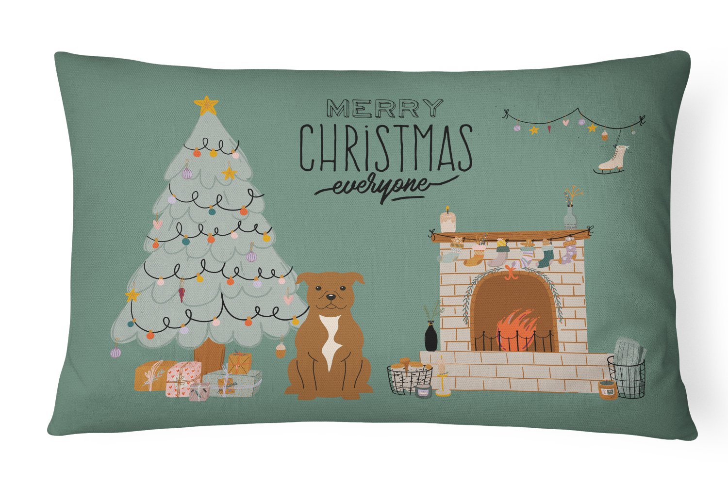 Brown Staffordshire Bull Terrier Christmas Everyone Canvas Fabric Decorative Pillow CK7610PW1216 by Caroline's Treasures