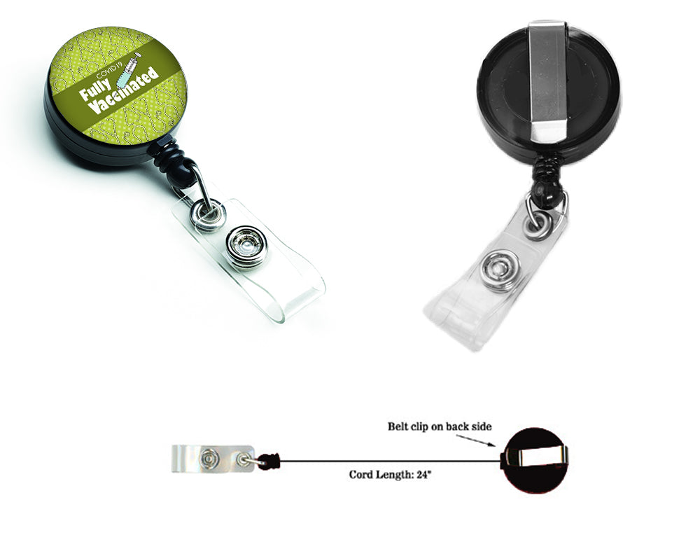 Covid 19 Fully Vaccinated Stethascope Green Retractable Badge Reel