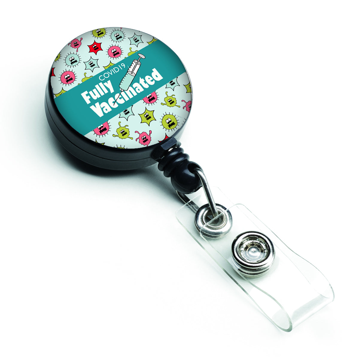 Covid 19 Fully Vaccinated Virus Blue Retractable Badge Reel