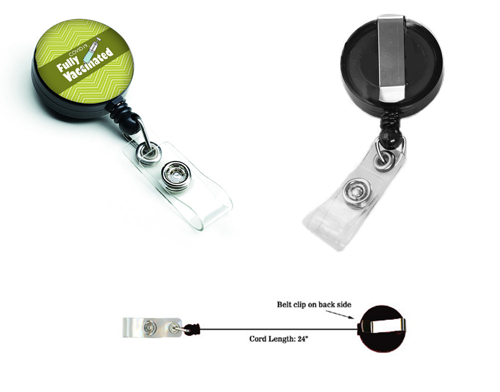 Covid 19 Fully Vaccinated Chevron Green Retractable Badge Reel