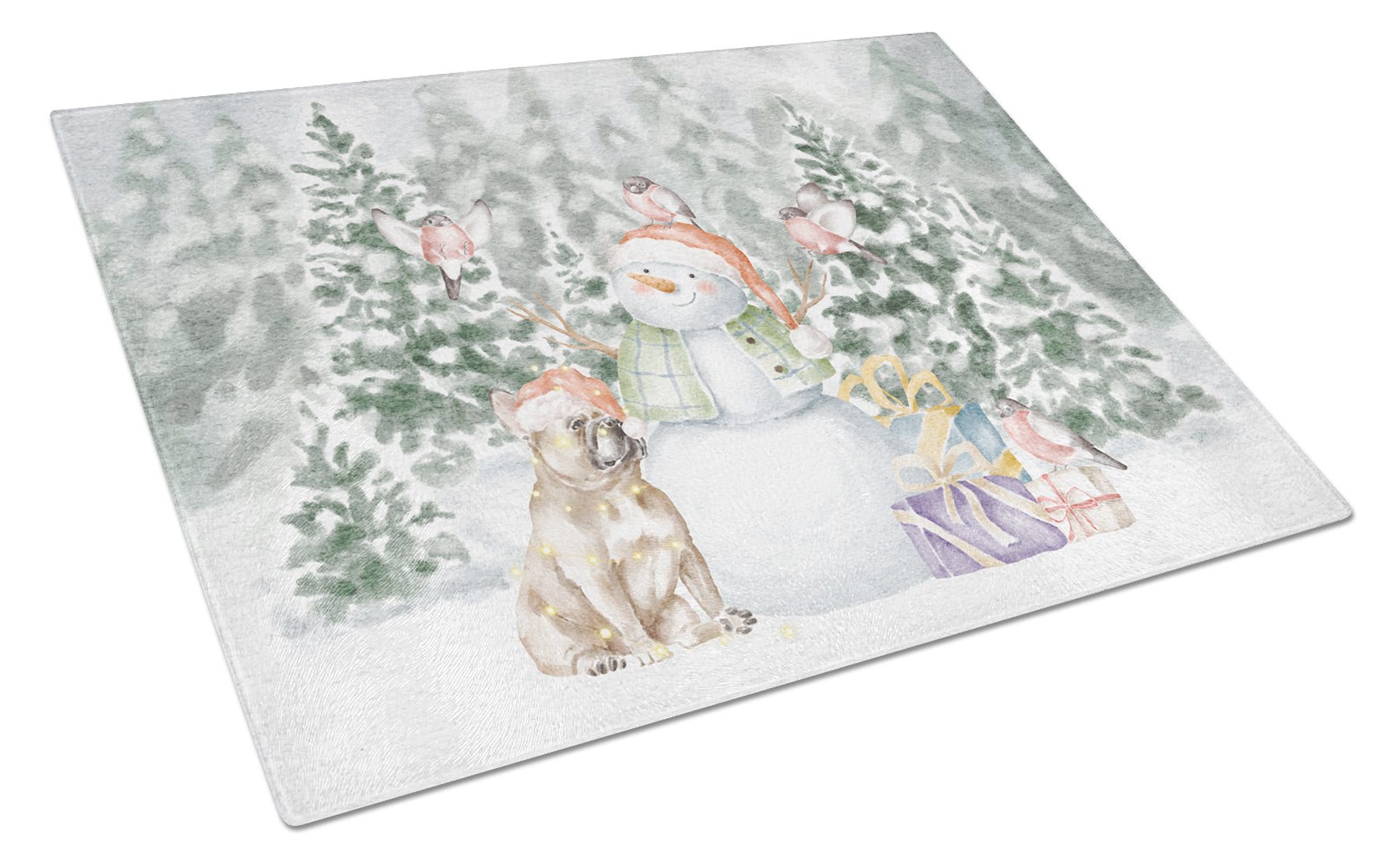 Buy this French Bulldog Fawn with Christmas Presents Glass Cutting Board Large