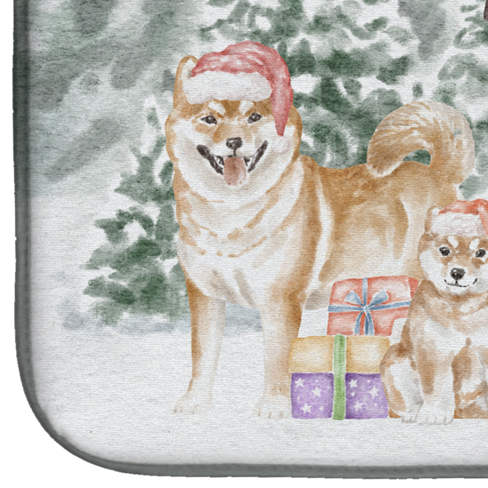 Shiba Inu Adult and Puppy with Christmas Presents Dish Drying Mat