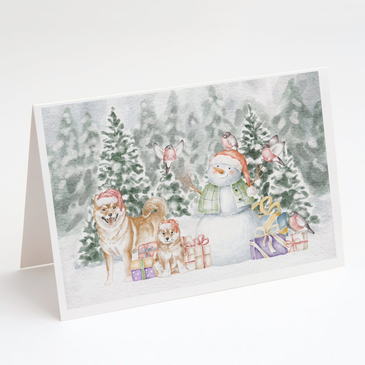 Buy this Shiba Inu Adult and Puppy with Christmas Presents Greeting Cards and Envelopes Pack of 8