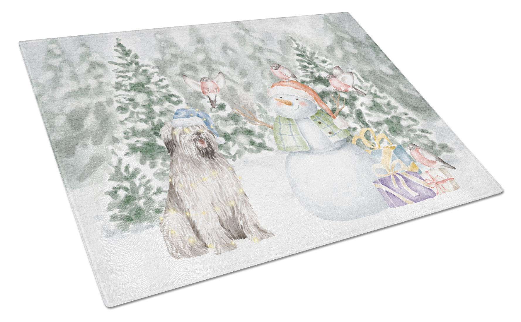 Buy this Briard Smiling with Christmas Presents Glass Cutting Board Large