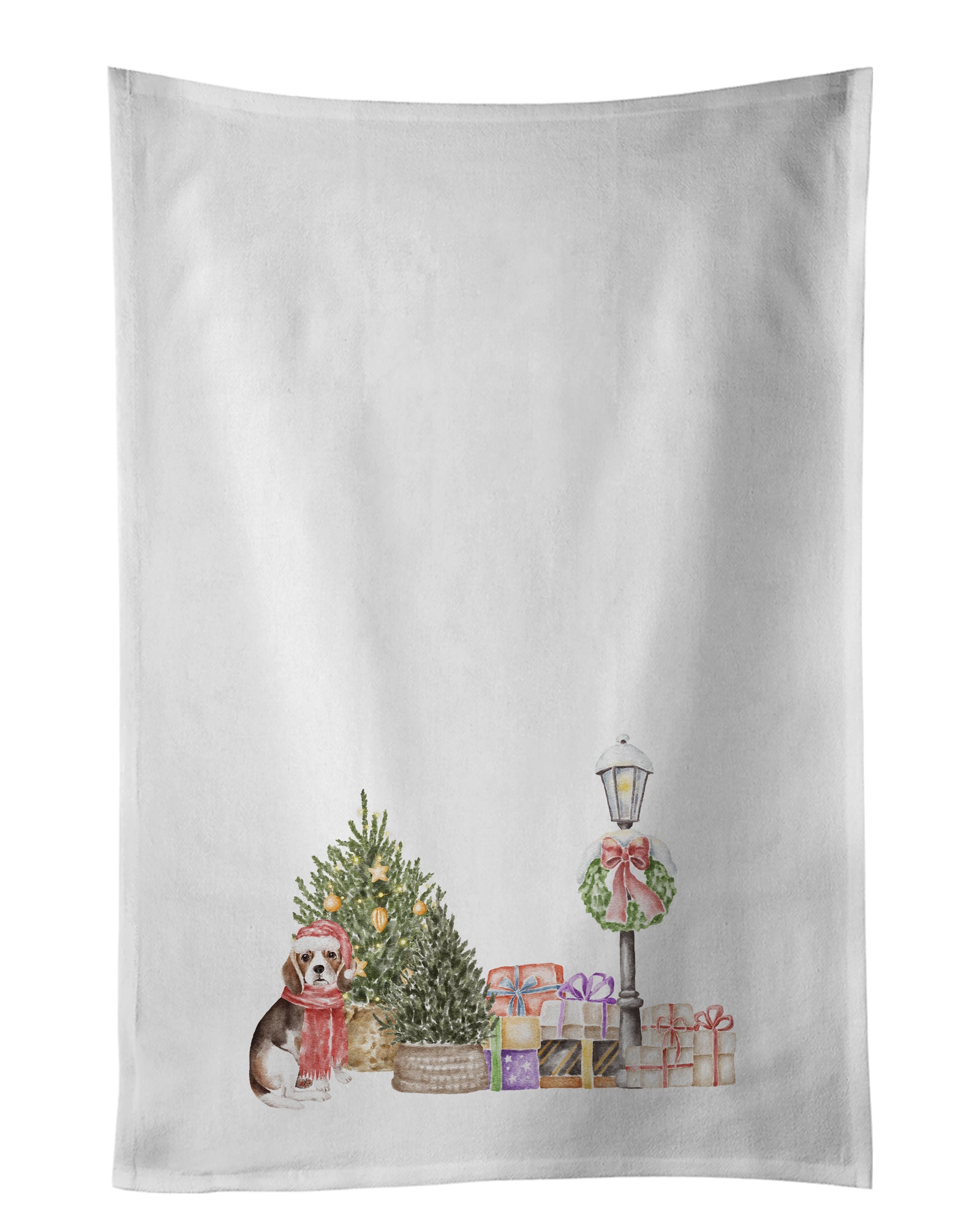 Buy this Beagle Tricolor with Christmas Wonderland White Kitchen Towel Set of 2