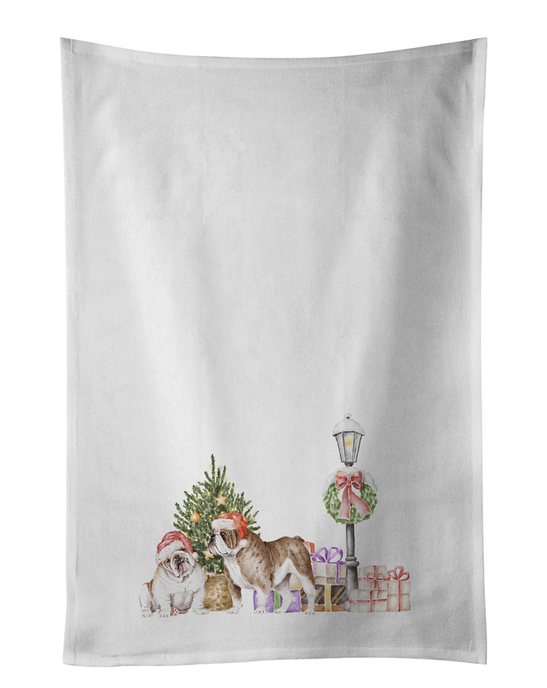 Buy this Bulldog Duo with Christmas Wonderland White Kitchen Towel Set of 2