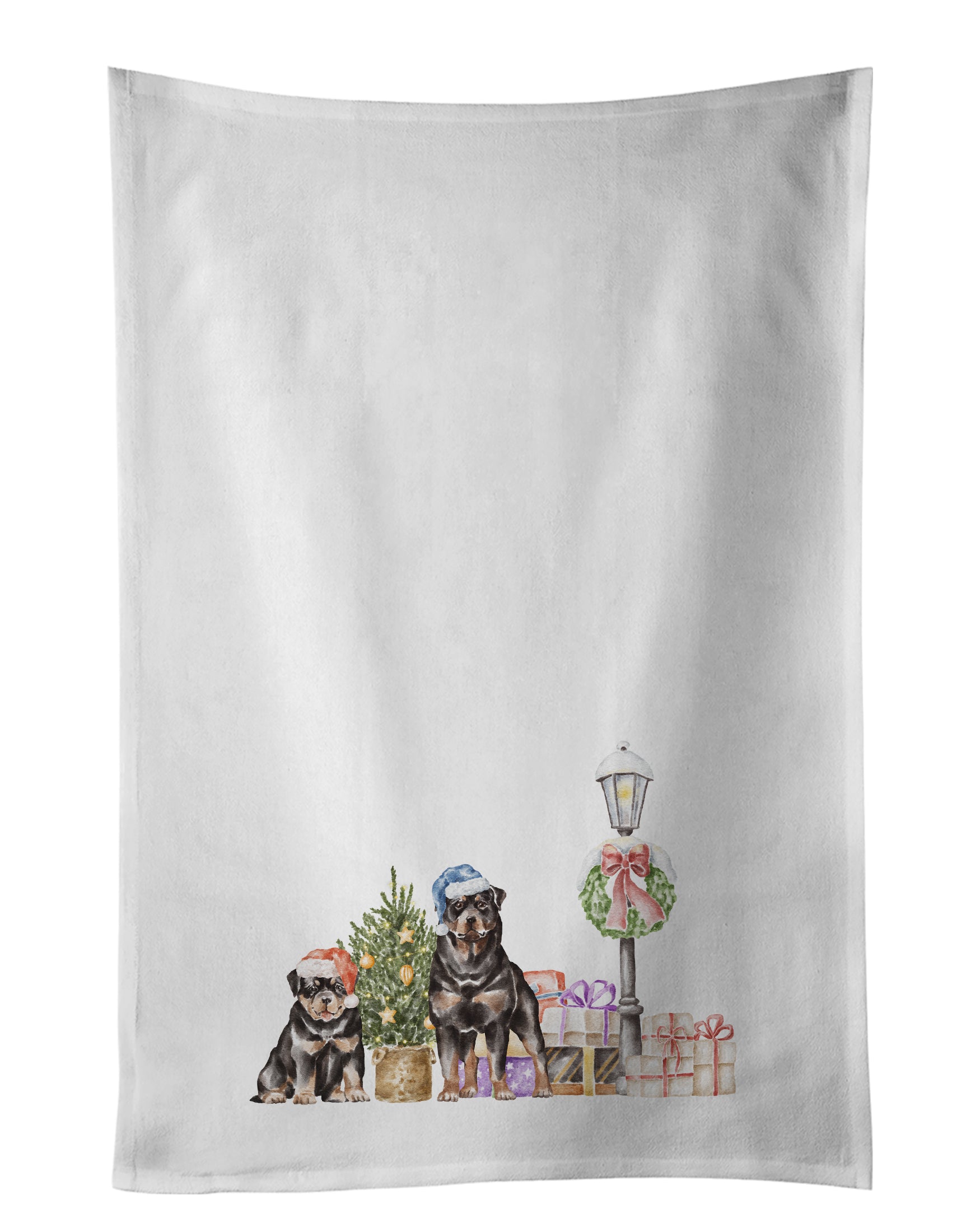 Buy this Rottweiler Adult and Puppy with Christmas Wonderland White Kitchen Towel Set of 2