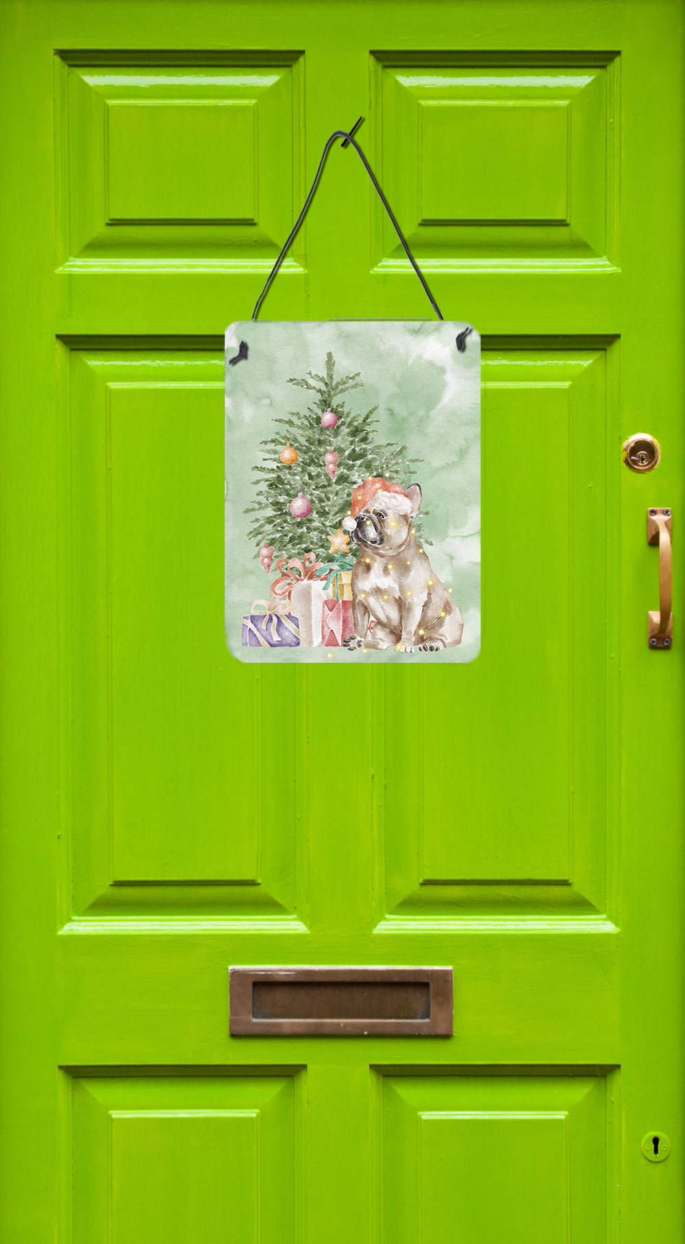 Buy this Christmas French Bulldog Fawn Wall or Door Hanging Prints