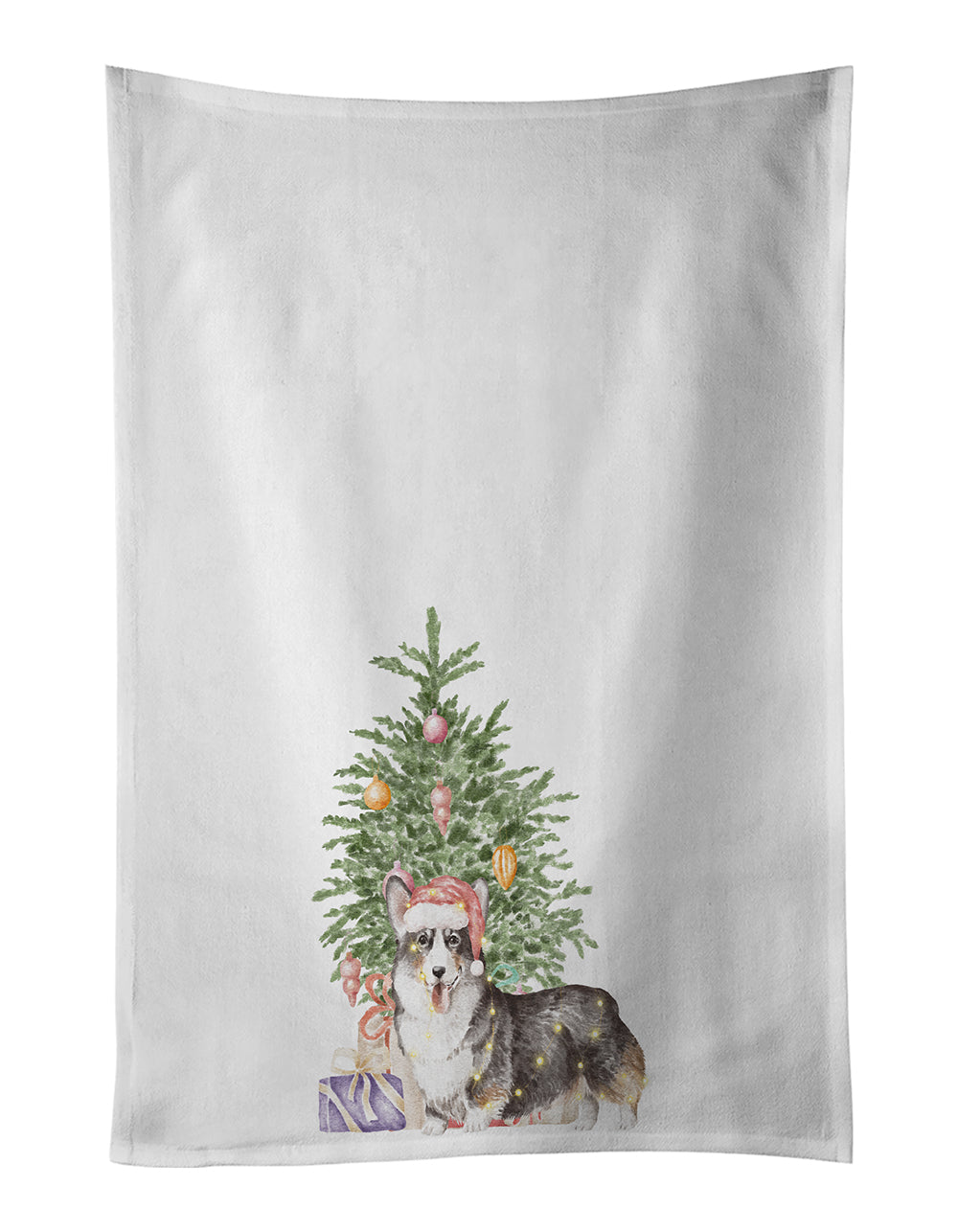 Buy this Corgi Pembroke Tricolor Christmas Presents and Tree White Kitchen Towel Set of 2