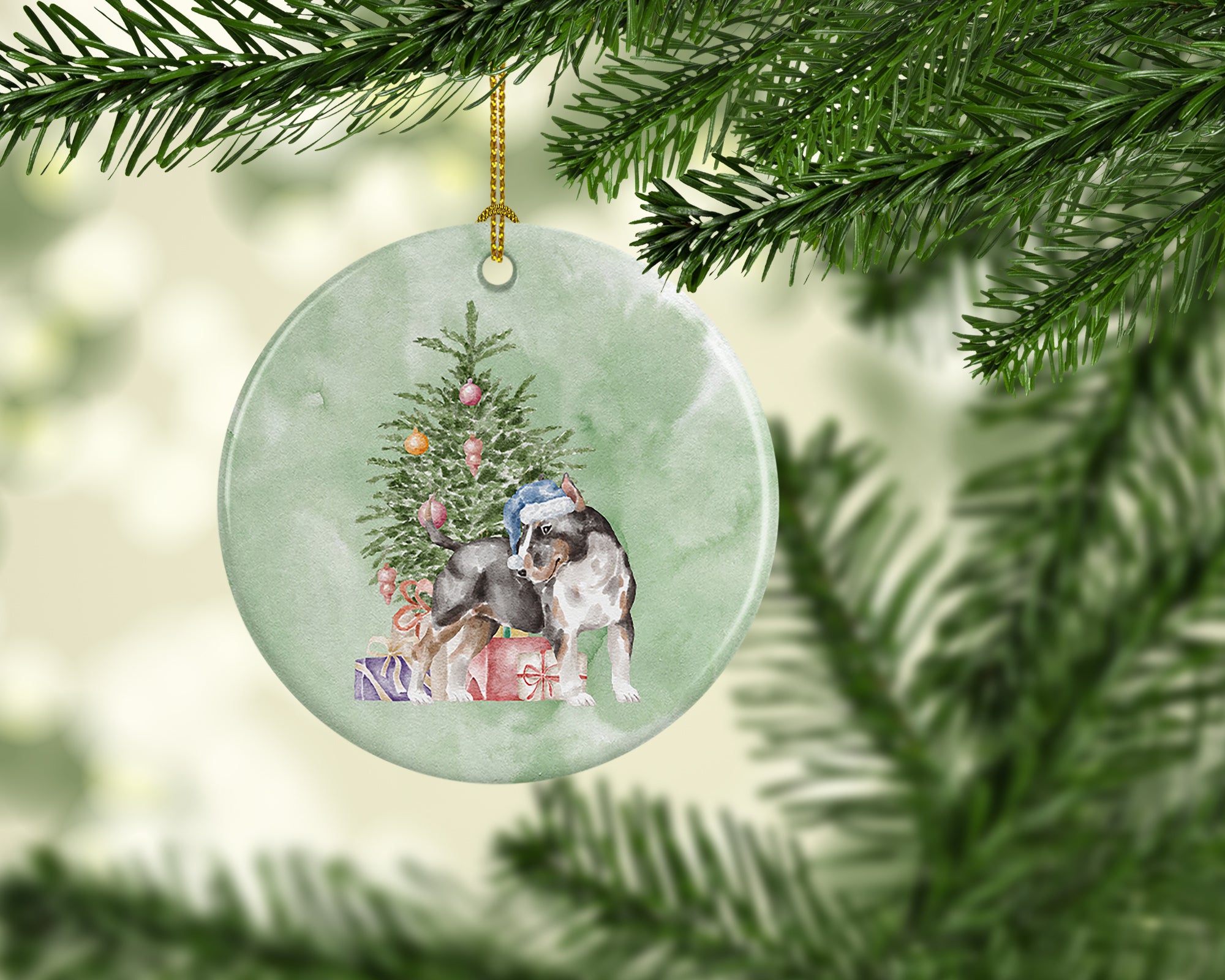 Buy this Christmas Bull Terrier Tricolor Ceramic Ornament