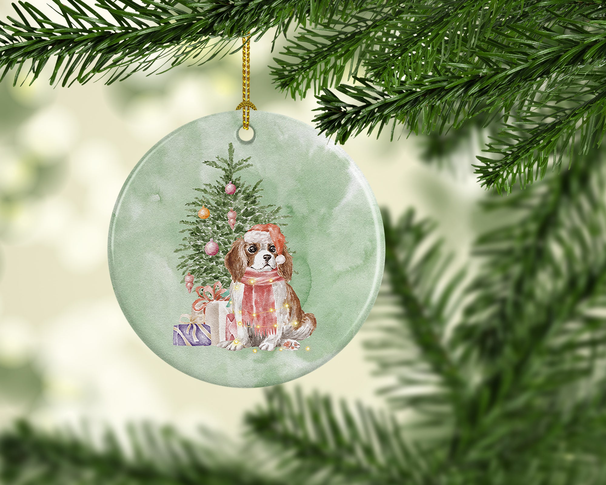 Buy this Christmas Cavalier Spaniel Bleheim Puppy Ceramic Ornament