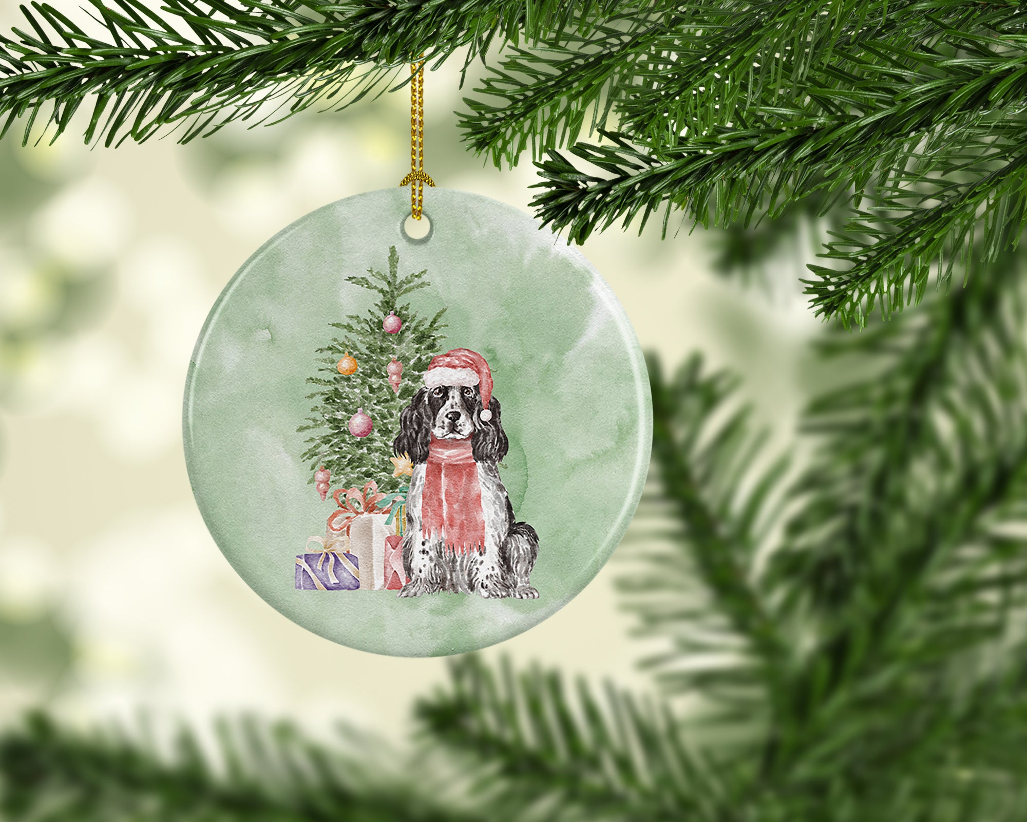 Buy this Christmas English Cocker Spaniel Black Parti Ceramic Ornament