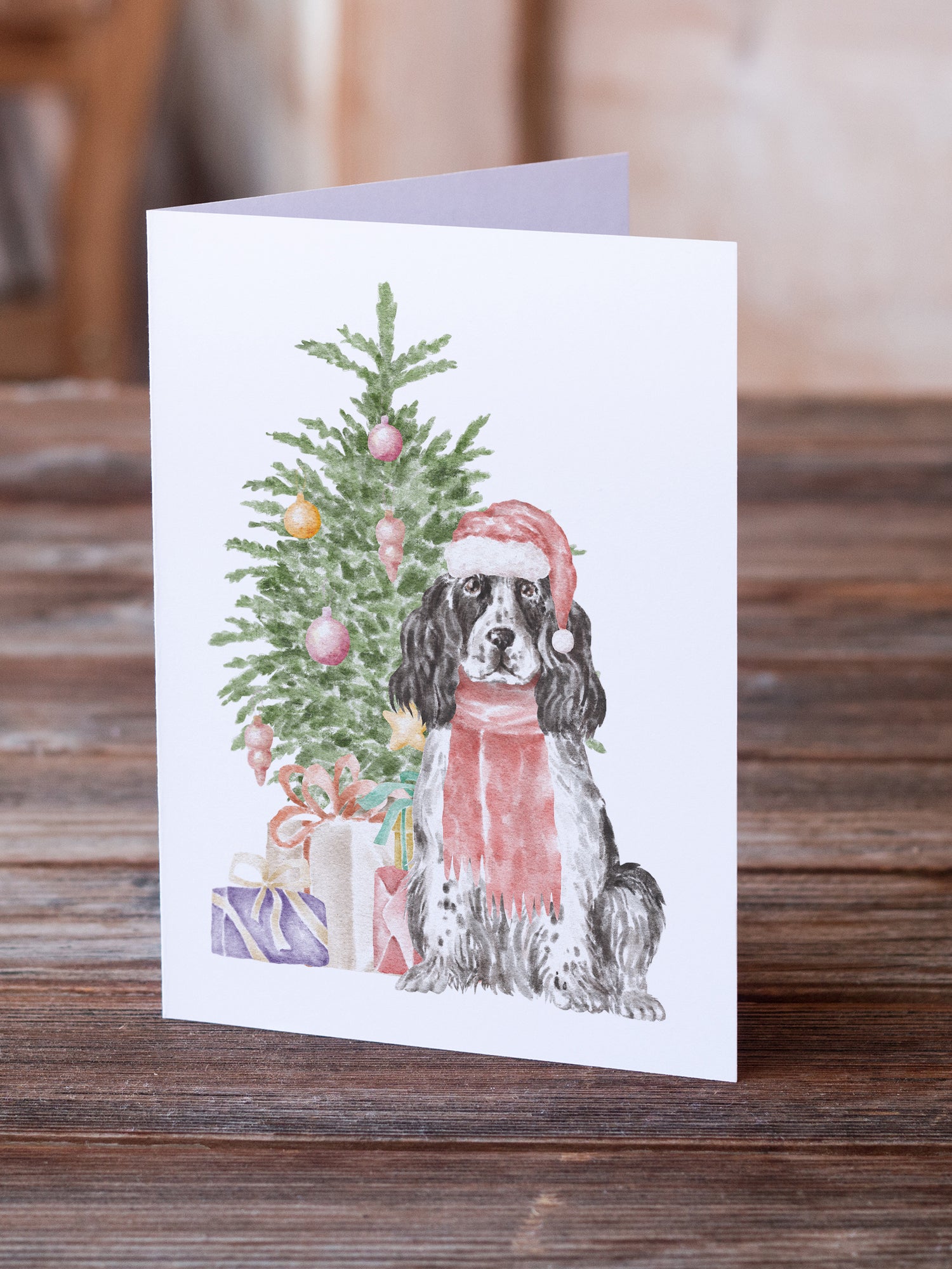 Buy this Christmas English Cocker Spaniel Black Parti Greeting Cards and Envelopes Pack of 8