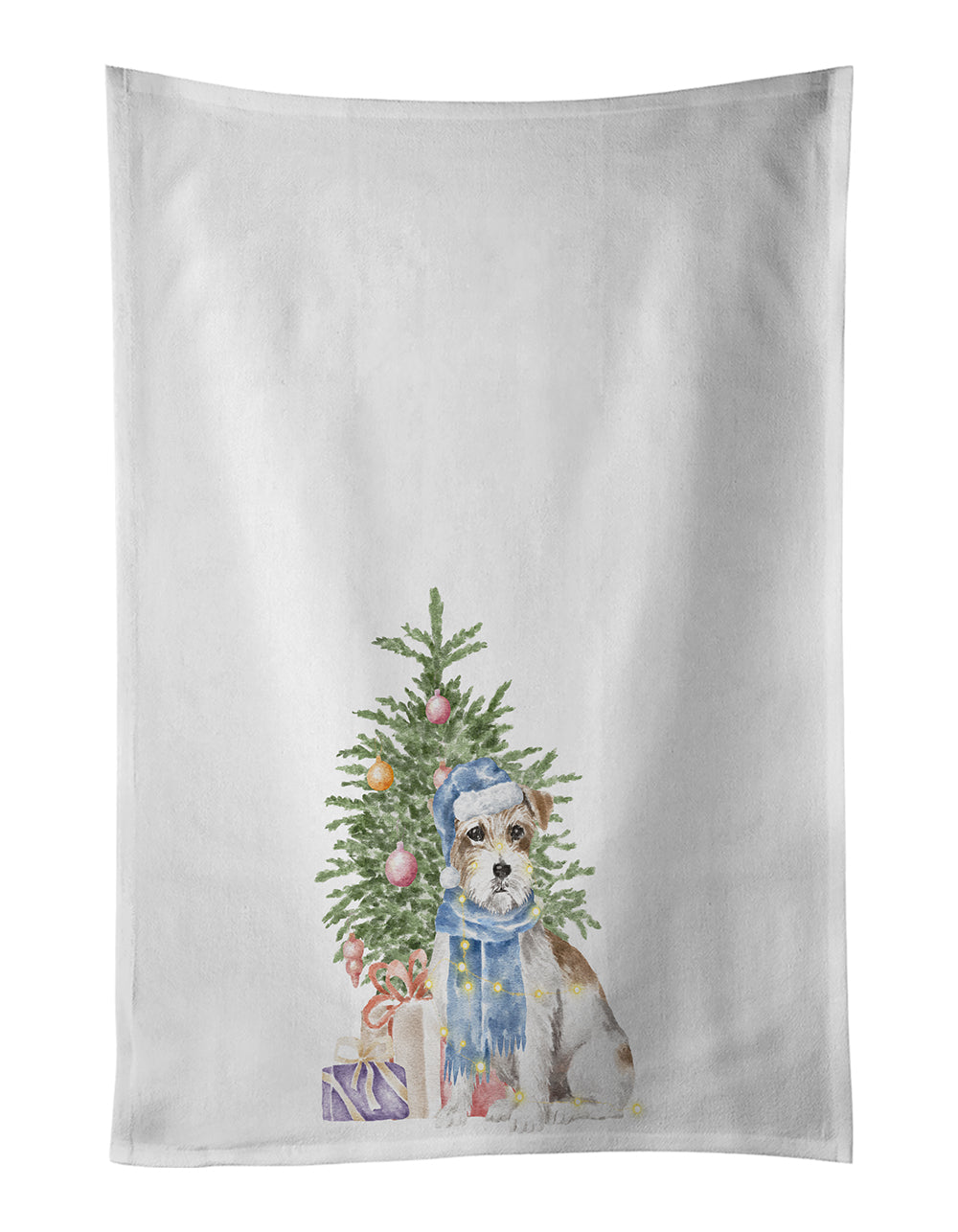 Buy this Jack Russell Terrier Wire Christmas Presents and Tree White Kitchen Towel Set of 2