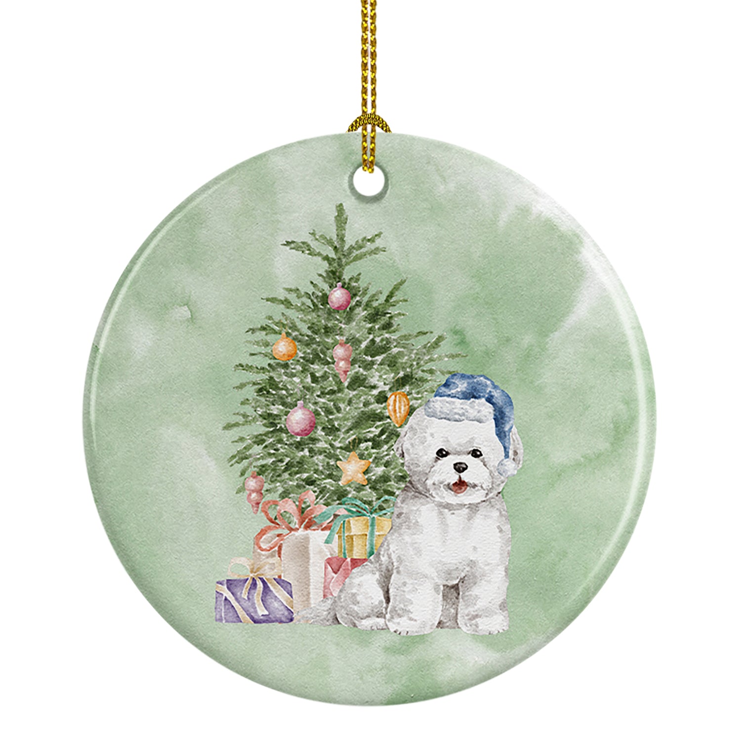 Buy this Christmas Bichon Frise Blue Hat Ceramic Ornament