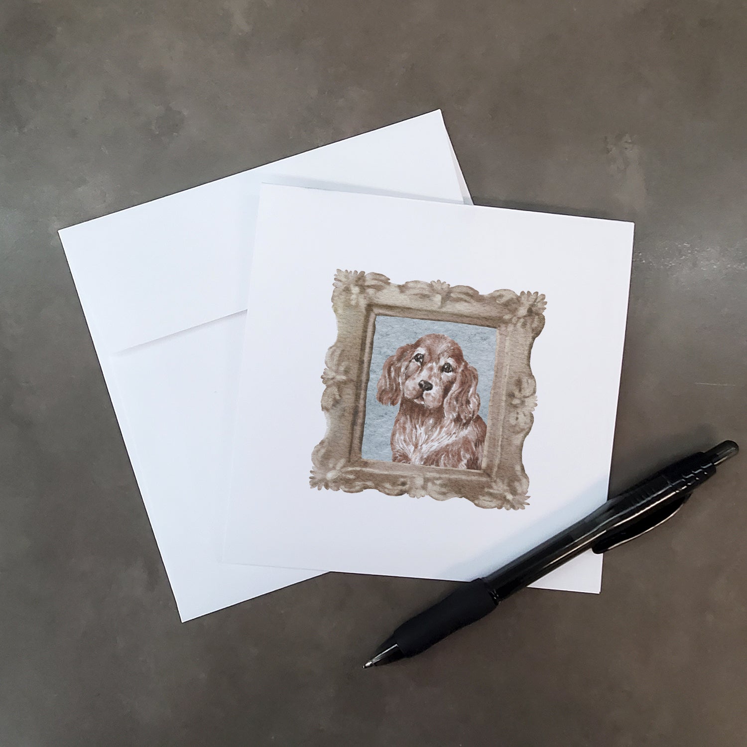 Buy this English Cocker Spaniel Red Front View Square Greeting Cards and Envelopes Pack of 8