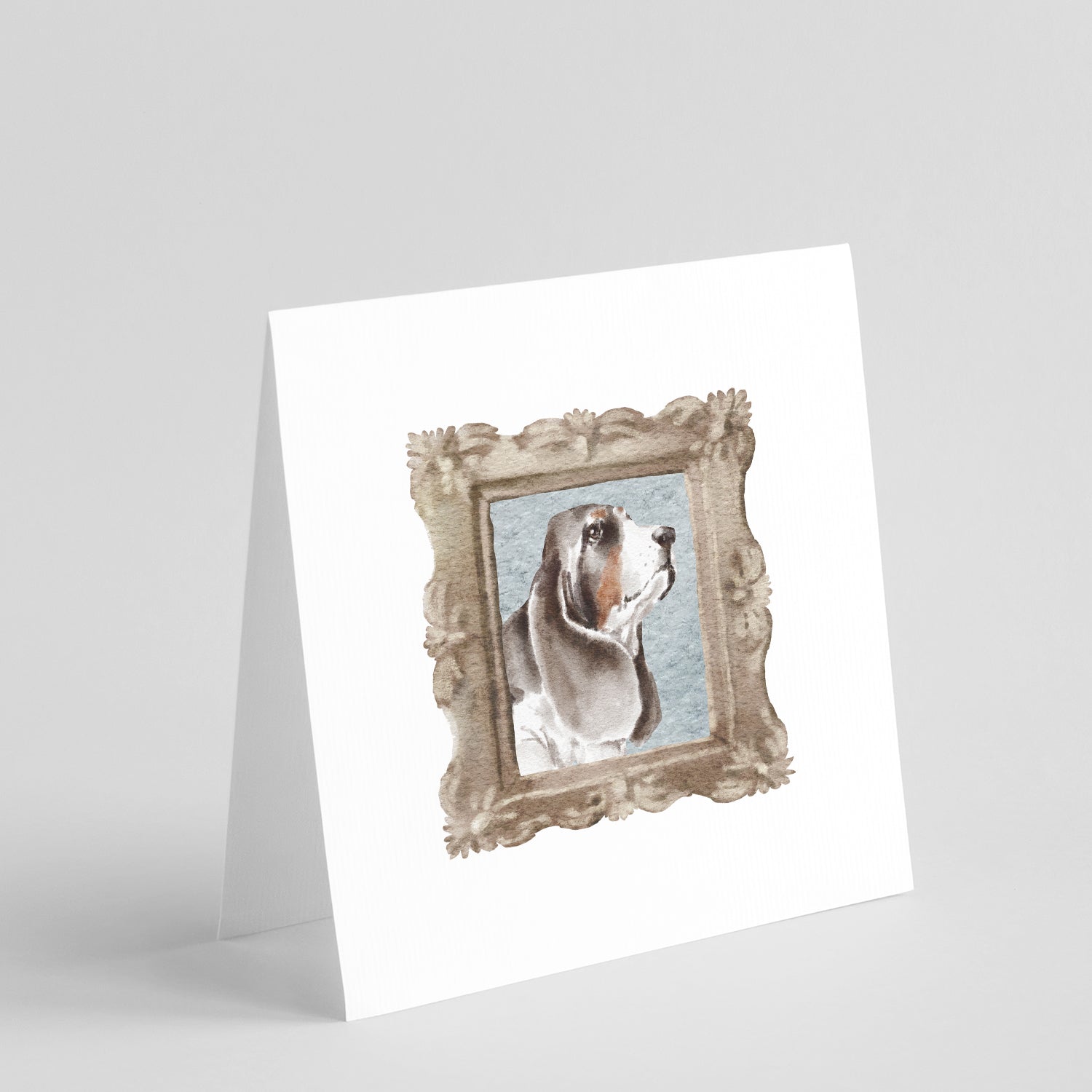 Buy this Basset Hound Tricolor Side View 2 Square Greeting Cards and Envelopes Pack of 8
